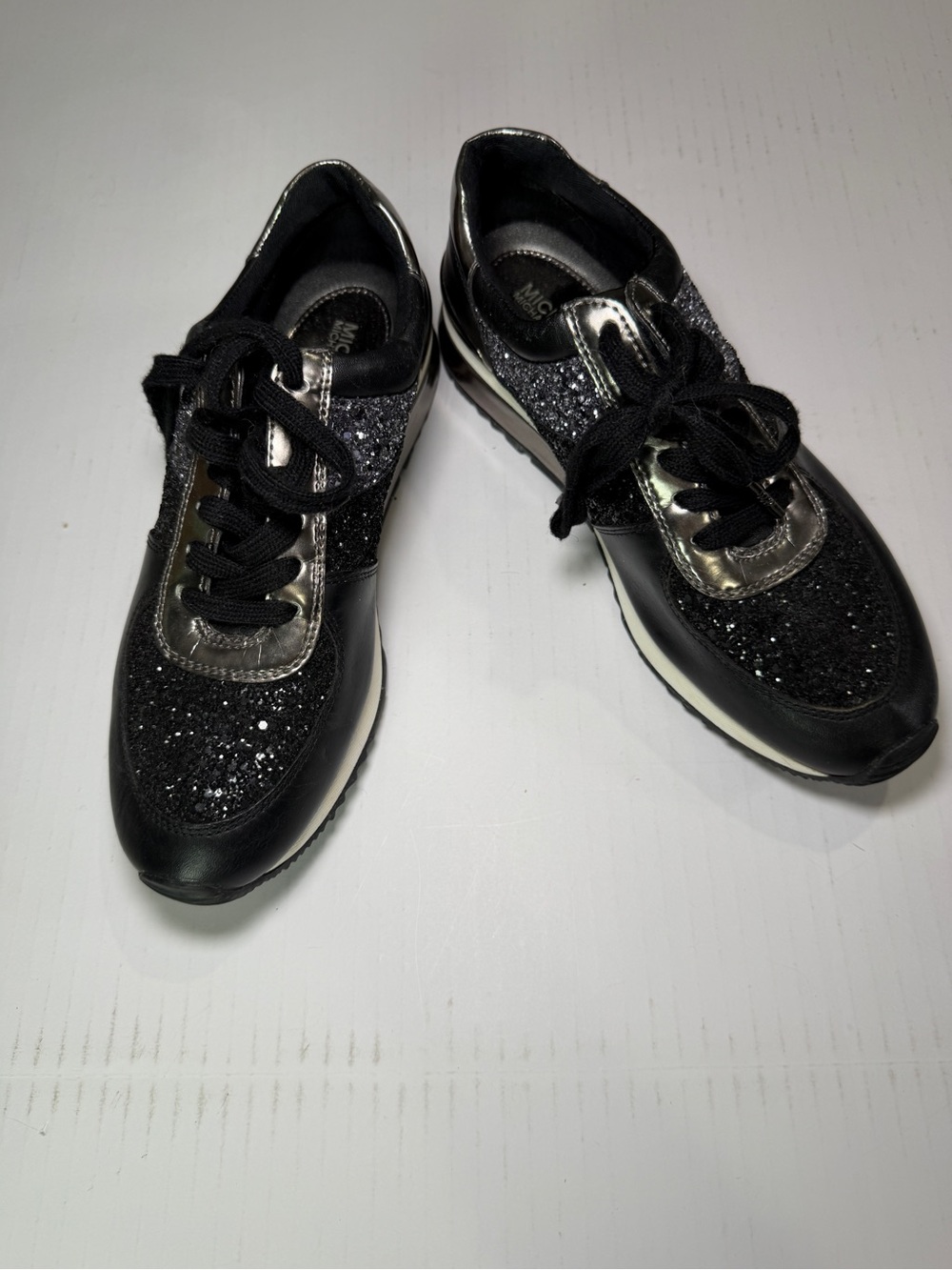 Michael Kors Black Glitter Platform Lace-Up Sneakers